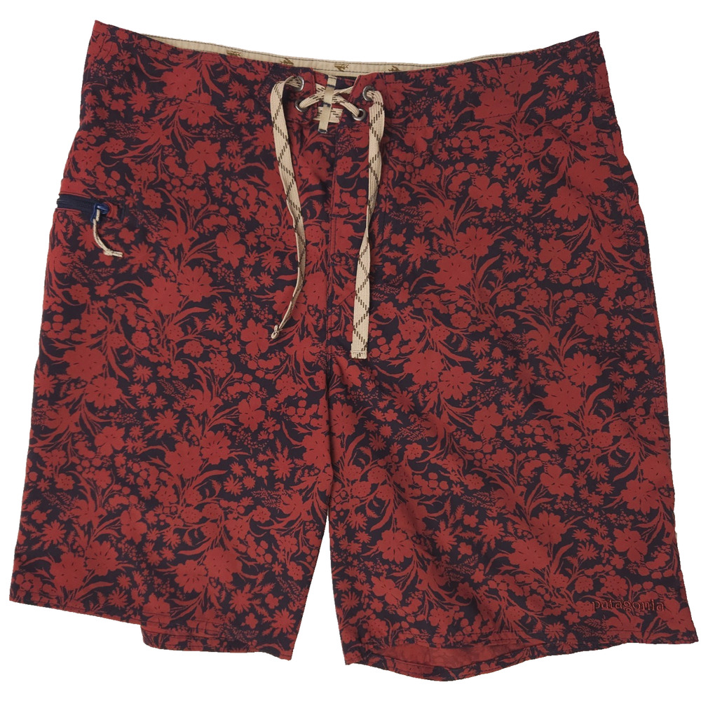 Patagonia Swim Trunk Men's Size 32 Red Floral Hawaiian Unlined Board Shorts